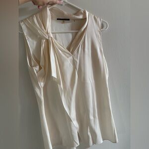 Women’s Medium Elegant Cream Silk Sleeveless Blouse